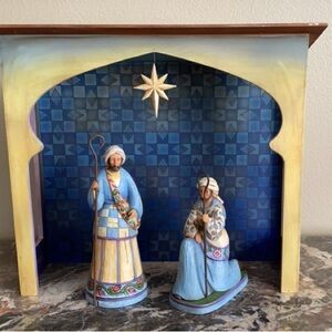 Jim Shore Christmas Xmas Blue Nativity Bringing Praise Sheperds Stable